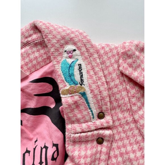 Vintage 00's FORNARINA Pink Houndstooth Wool Tweed Y2K Blazer Jacket, Size XS - Picture 7 of 16